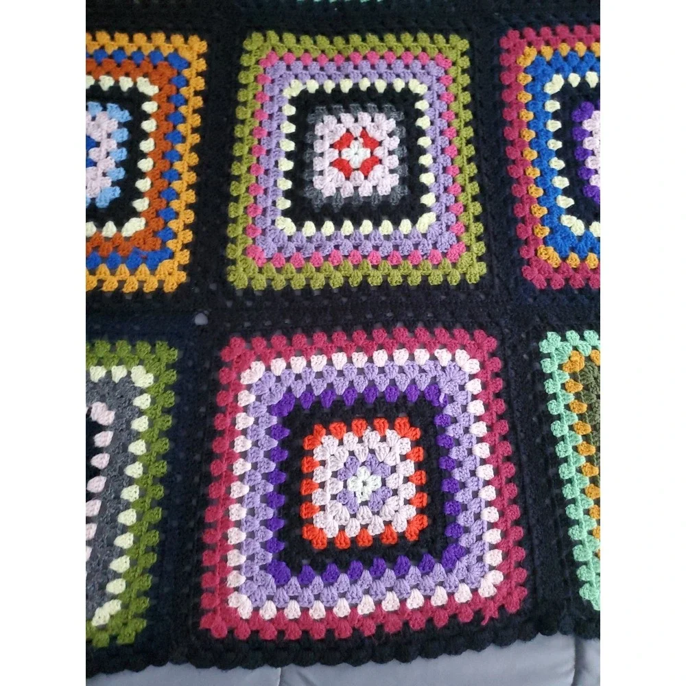 Handcrafted Crochet Granny Square Afghan Blanket Throw 48x72 colorful VTG